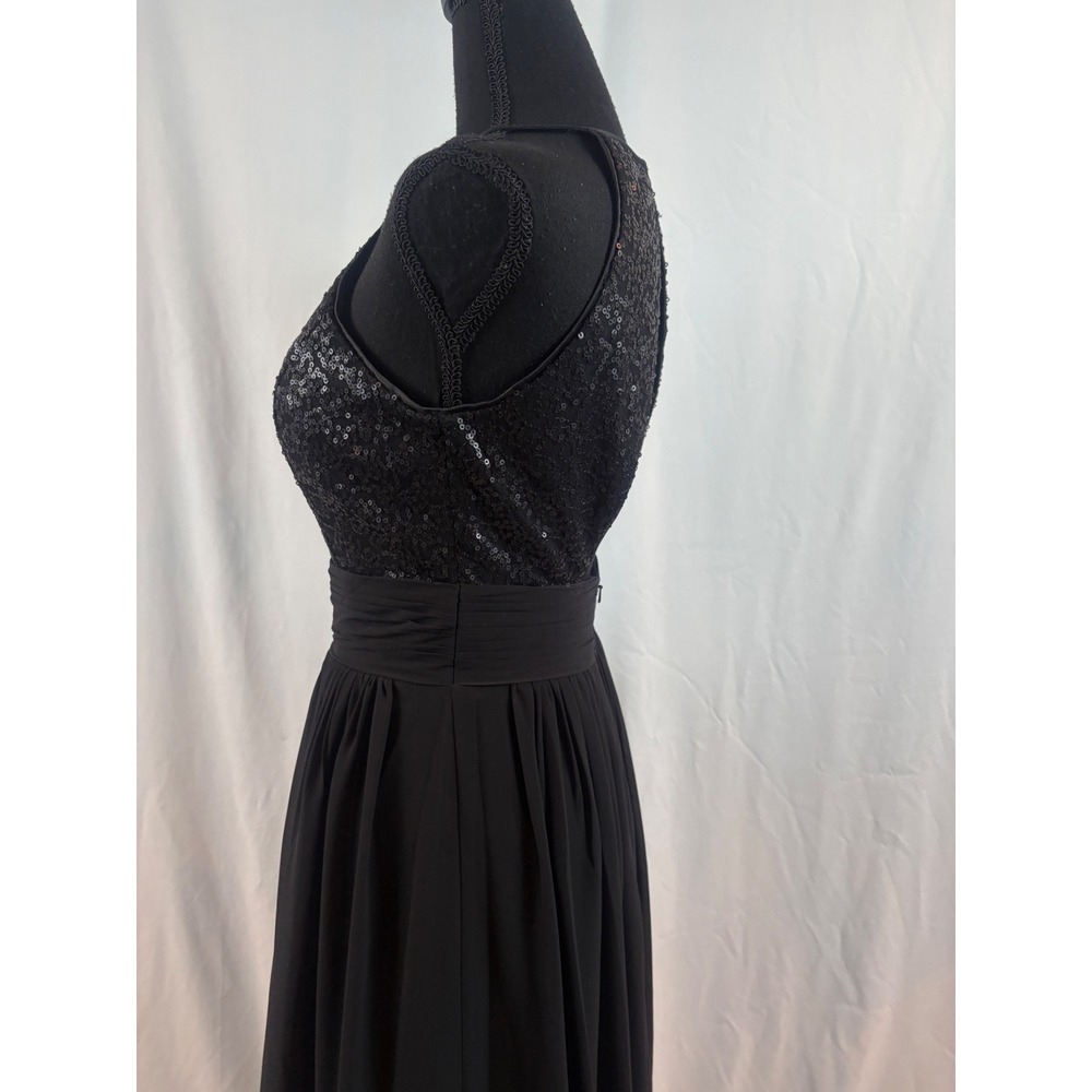 Black Sequin Halter Neck Maxi Dress Open Back Ruched Waist Formal Evening Gown - Picture 4 of 16